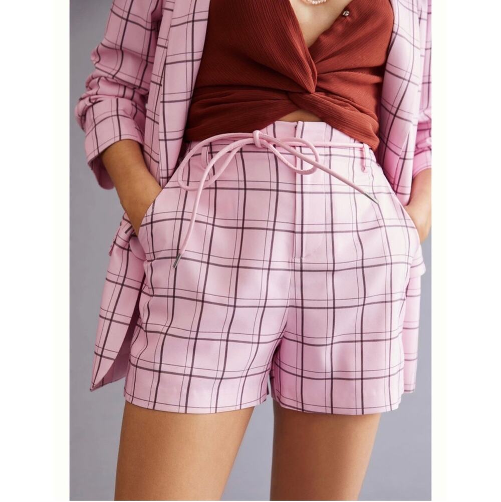 Anthropologie Mare Mare Shorts Womens Small Pink Plaid High Waist Barbie Preppy